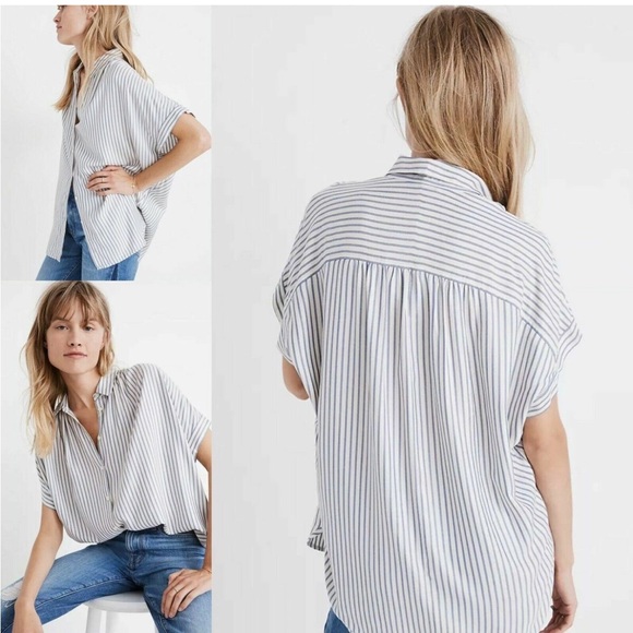 Madewell Central Dalton Blue Stripe Button Up Shirt - Picture 4 of 11